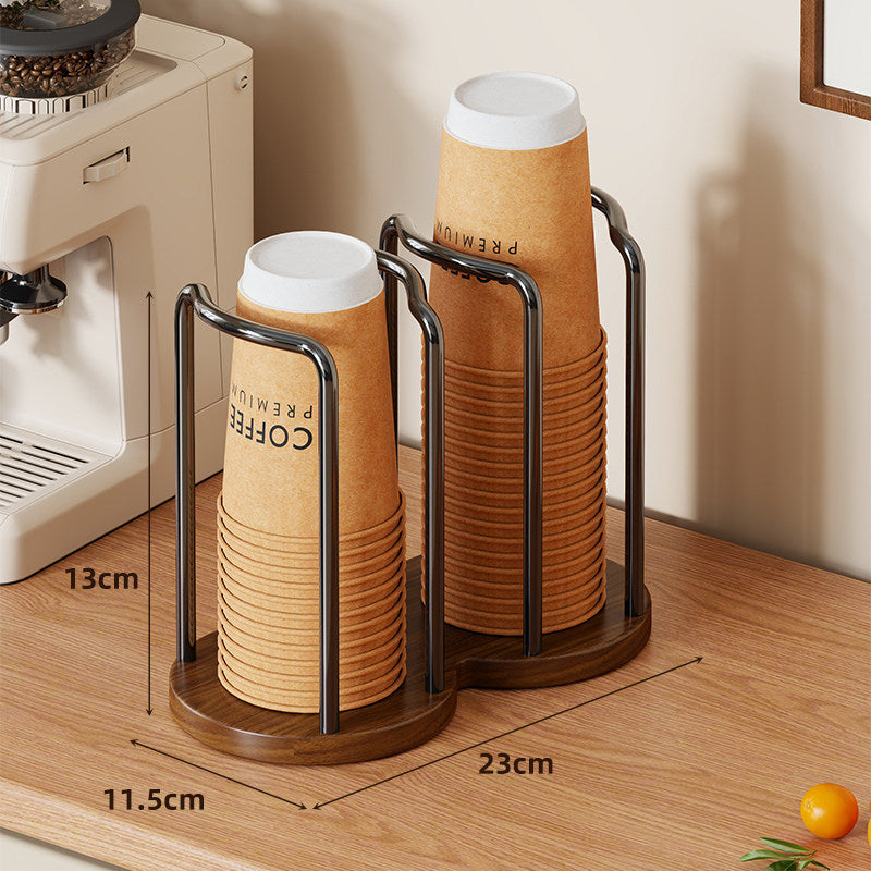 Countertop Paper Cup Dispenser with Wooden Base and Metal Frame