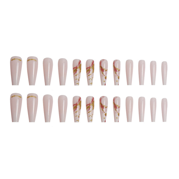 Elegant Long Stiletto Press-On Nails with Artistic Marble Design Kalsten