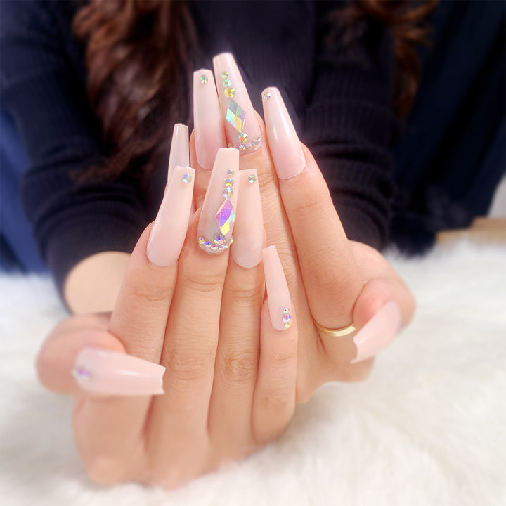 Glamorous nail extensions with rhinestone embellishments Kalsten