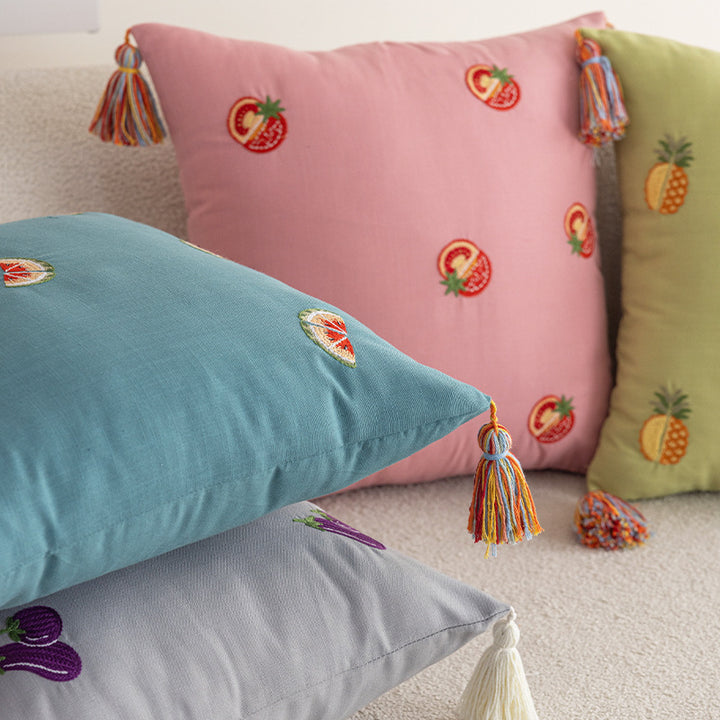 Embroidered Pineapple Accent Pillow