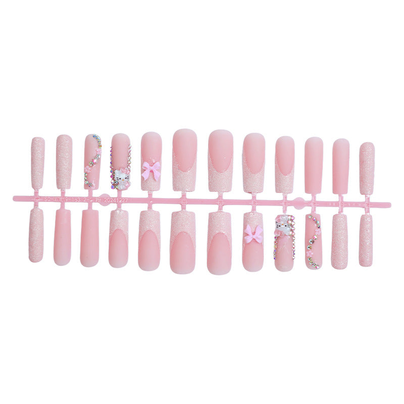 Decorative Premium Press-On Nail Set with Rhinestone and Bow Accents kalsten