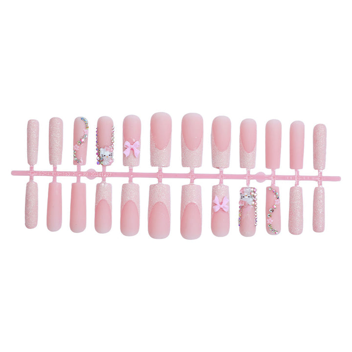 Decorative Premium Press-On Nail Set with Rhinestone and Bow Accents kalsten