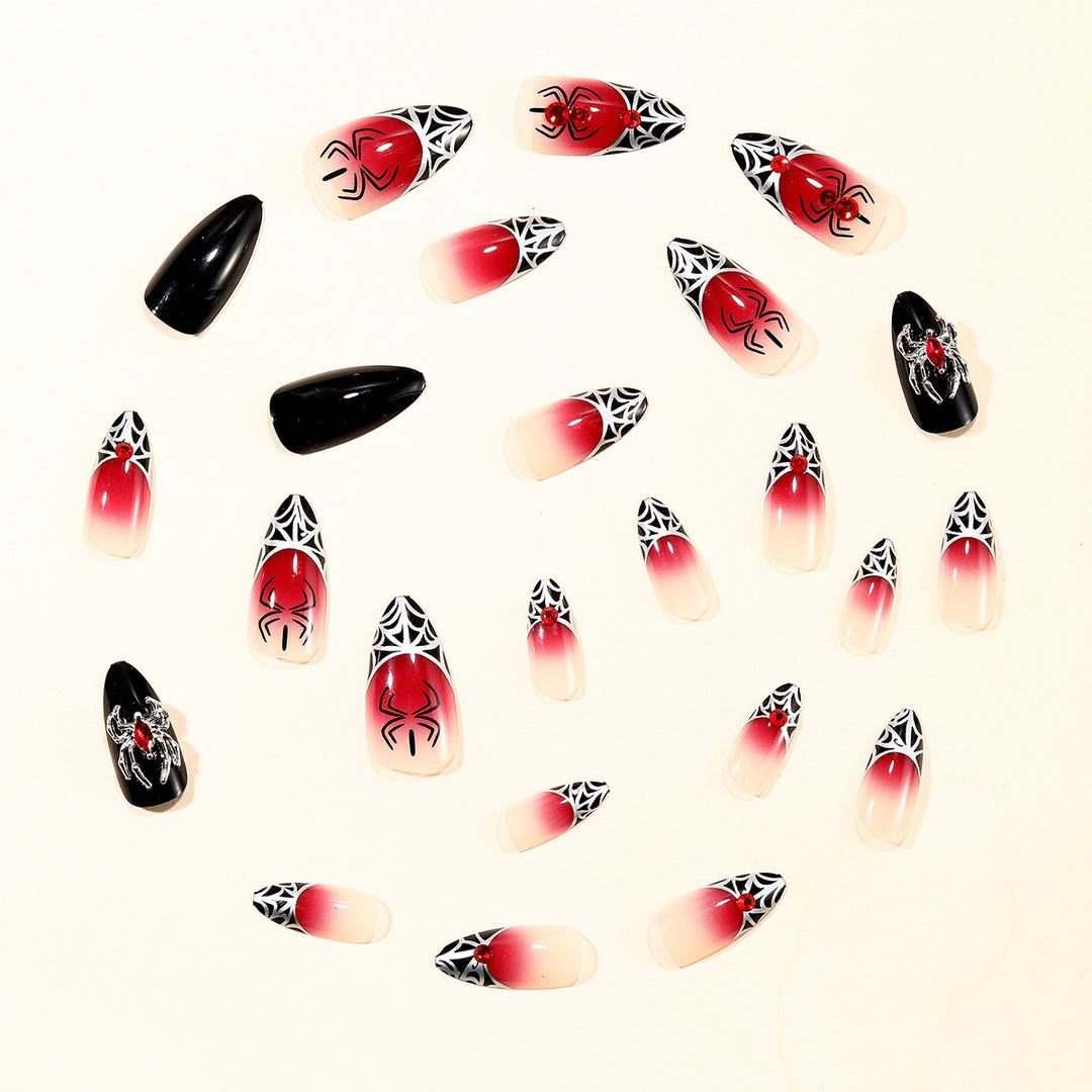 Gothic Spider-Themed Stiletto Nail Art Extensions Kalsten