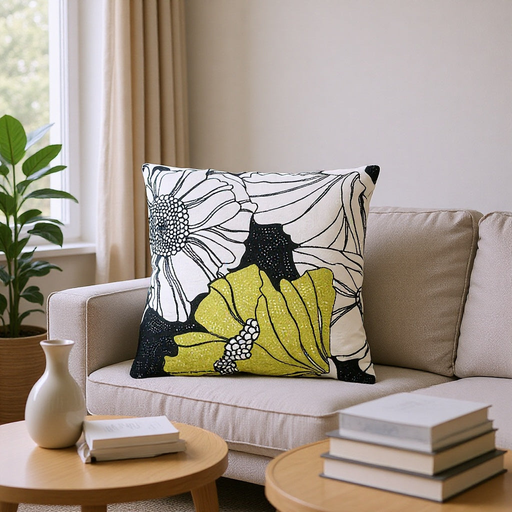 Flower Pattern Decorative Throw Pillow