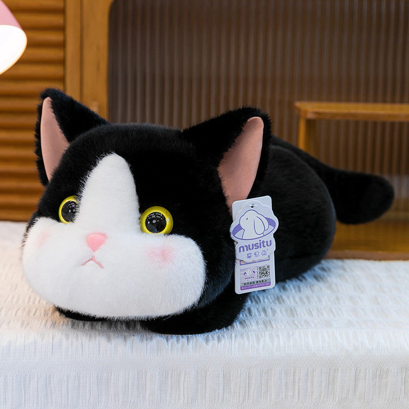 Plush Siamese Cat Long Bolster Body Pillow with Embroidered Eyes and Ultra-Soft Faux Fur Kalsten