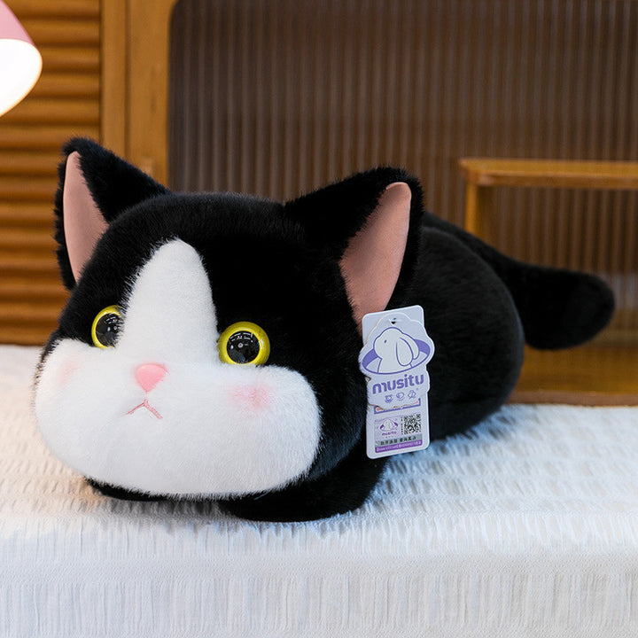 Plush Siamese Cat Long Bolster Body Pillow with Embroidered Eyes and Ultra-Soft Faux Fur Kalsten