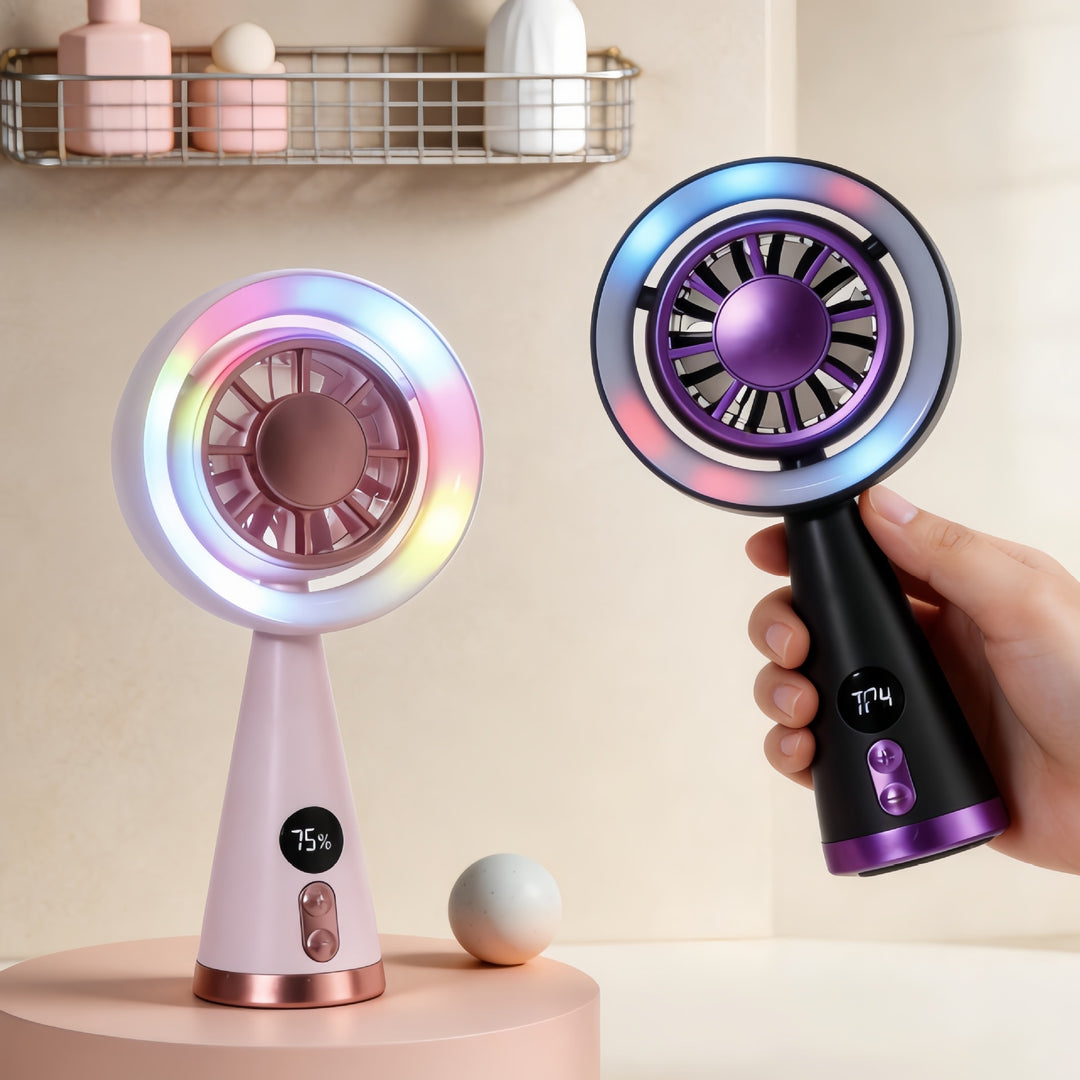 Portable hand fan with RGB LED lighting and precise temperature display Kalsten