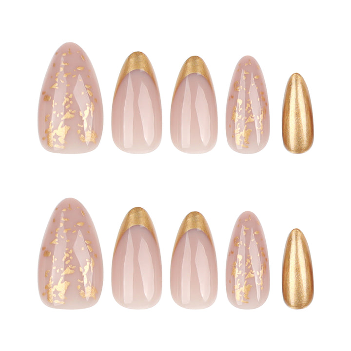 Artistic Stiletto Nails with Glitter and Gold Accents Kalsten