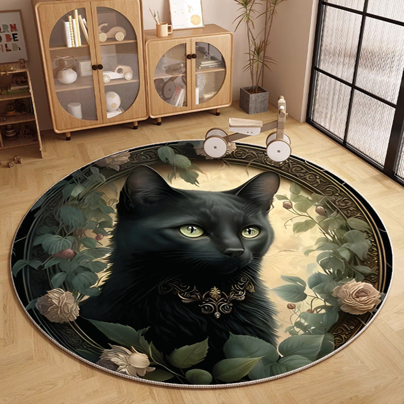 Round Cat-Themed Area Rug