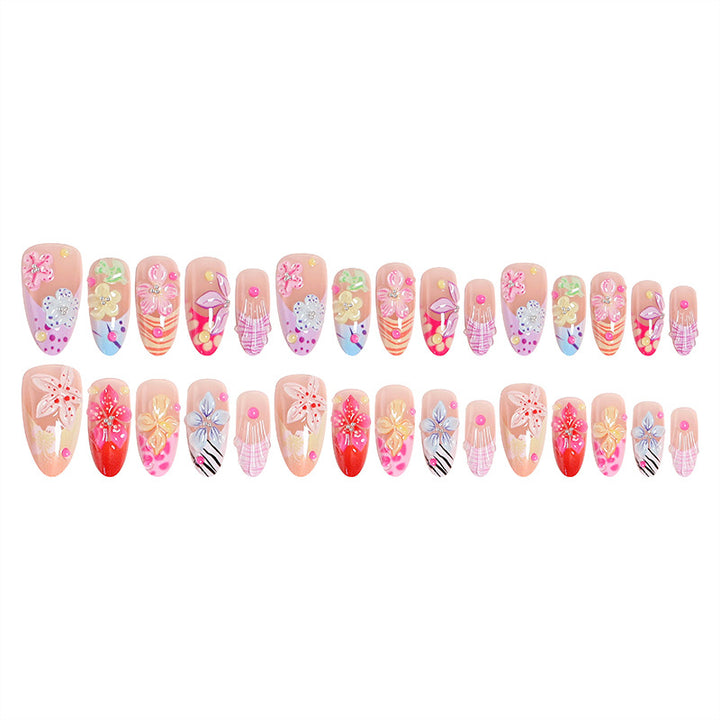 Artificial nail set with floral 3D decorations Kalsten