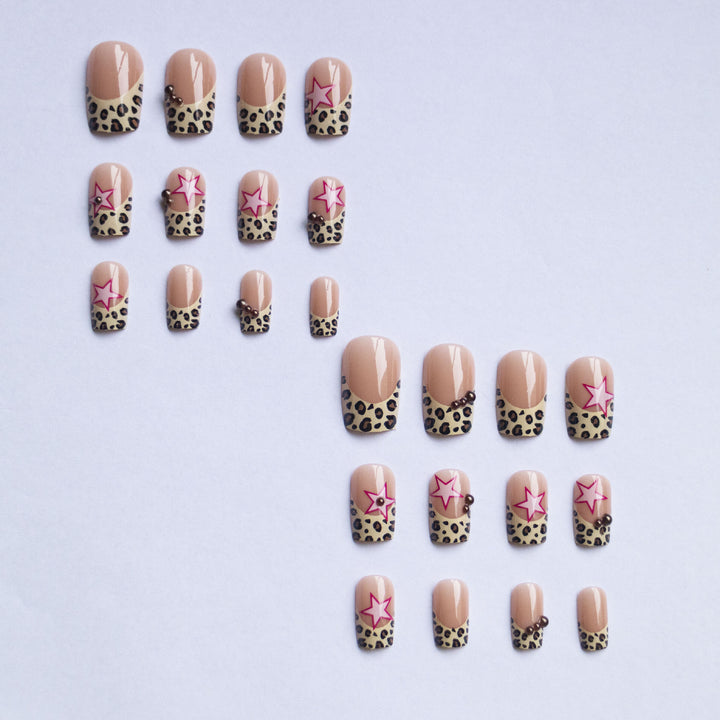 Glamorous Star and Leopard Print Nail Art