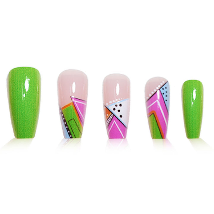 Artistic Neon Geometric Press-On Nail Art Extensions Kalsten