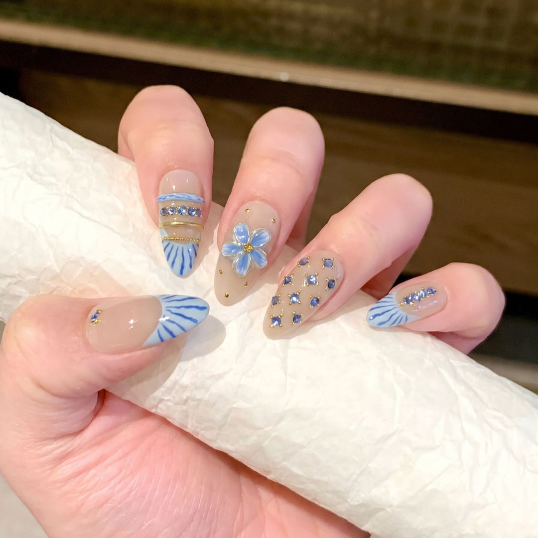 Decorative Nail Art Set with Floral and Gemstone Accents Kalsten