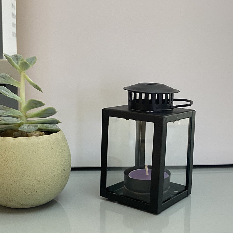 Mini Metal Tea Light Lantern with Glass Panels and Foldable Carry Handle Kalsten