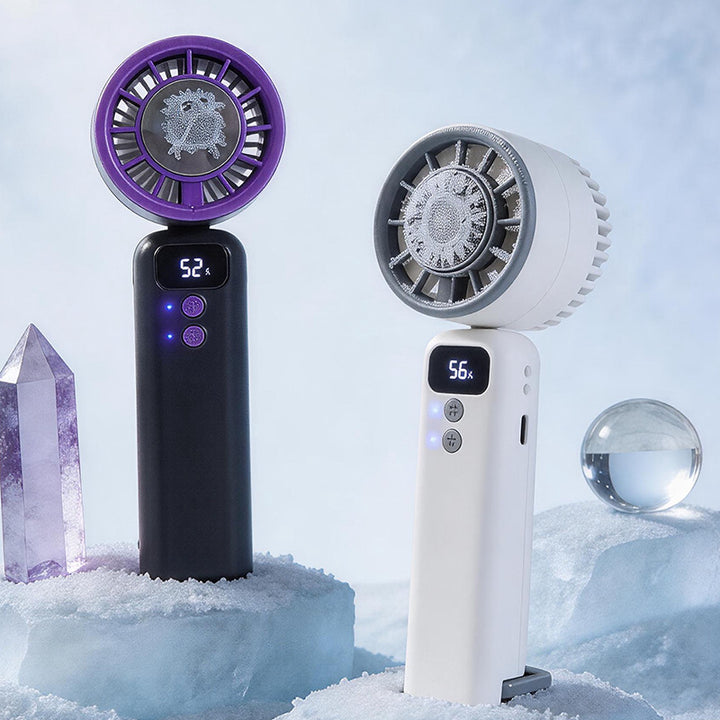 Cooling compact rechargeable handheld mini fan with digital speed indicator detachable lanyard foldable head Kalsten