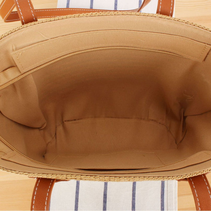 Handbag Made of High-Quality Raffia Fabric with Elegant Leather Handles Kalsten
