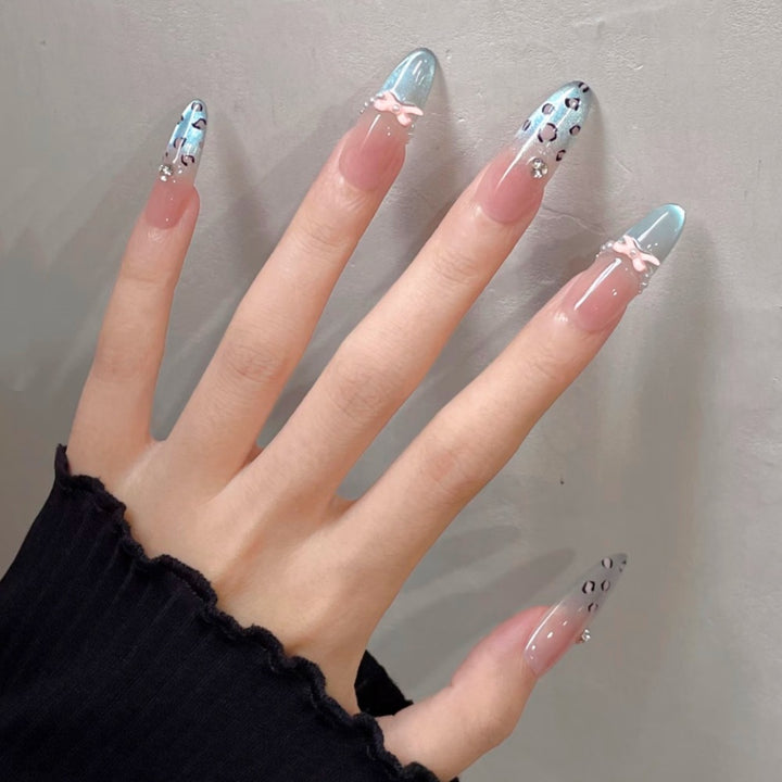 Elegant Stiletto Press-On Nail Set with Unique Floral and Ribbon Accents Kalsten