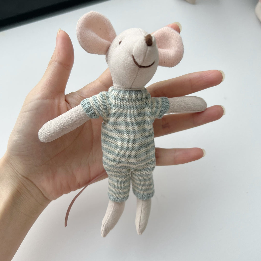 Handcrafted Cotton Plush Mouse Doll with Crocheted Dress