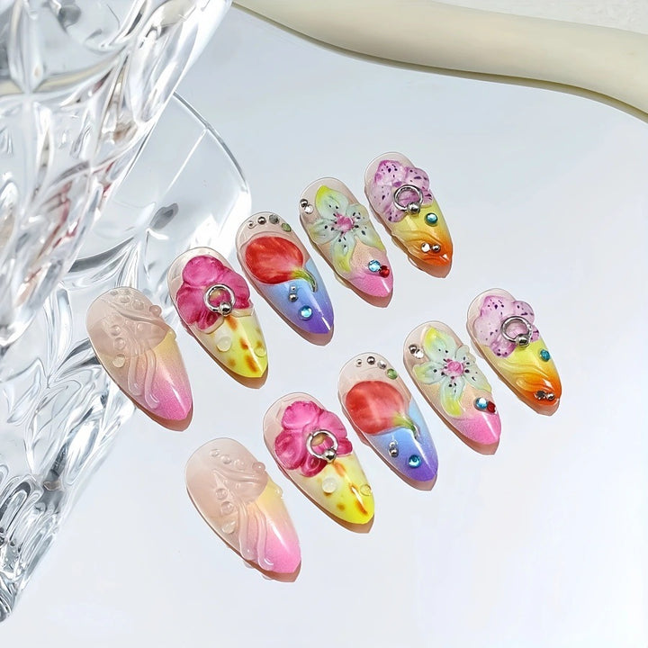 Artistic 3D Floral Nail Extensions Kalsten