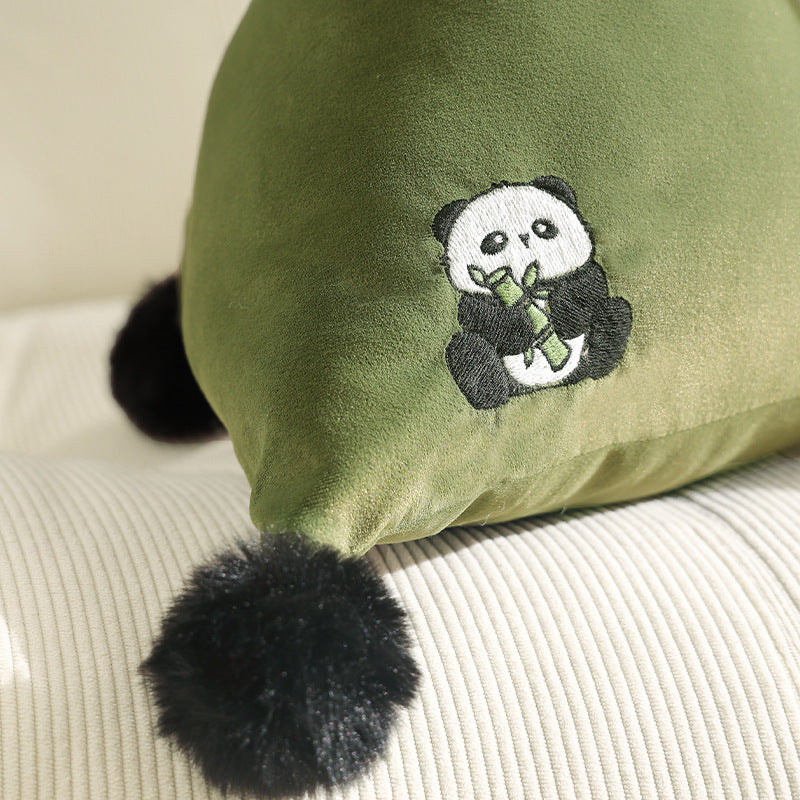 Triangular decorative pillow with zebra embroidery, pompom applications, and soft velvet cover Kalsten