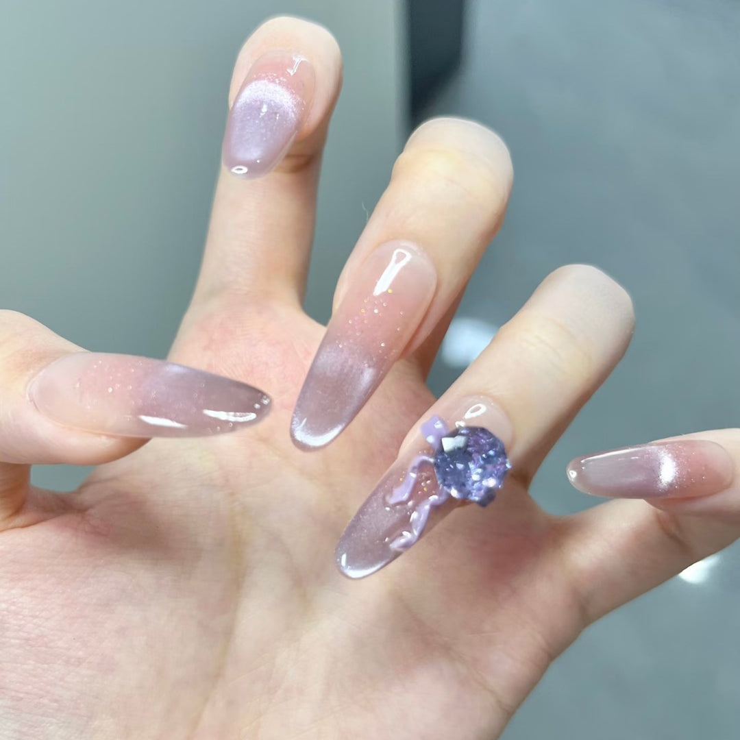 Artistic Ombre Press-On Nail Design with Crystal Accent Kalsten