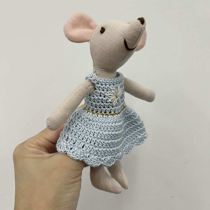 Handcrafted Cotton Plush Mouse Doll with Crochet Dress