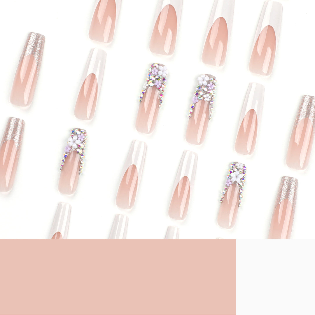 Artful Nail Extensions with Glitter and Flower Decor Kalsten