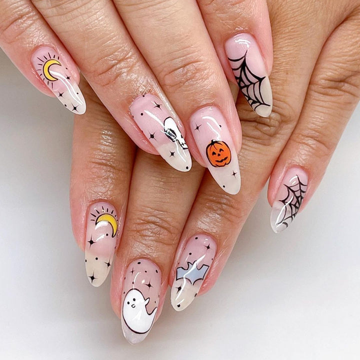 Creative Halloween Art Nail Set with Entertaining Ghost and Pumpkin Motifs Kalsten