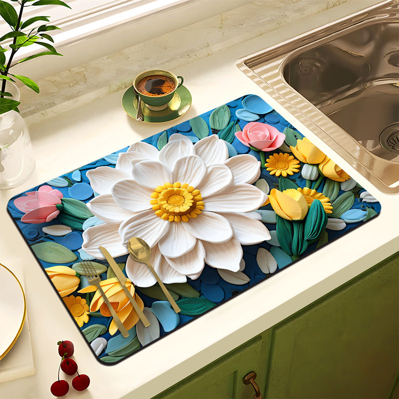 Floral Design Anti-Slip Kitchen Mat