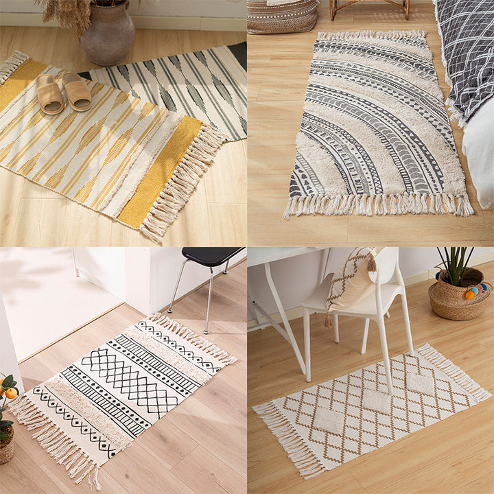 Woven runner rug with fringes and geometric ethnic pattern Kalsten