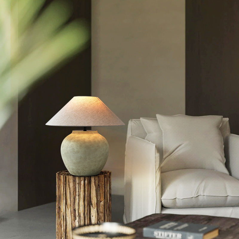 Elegant Ceramic Table Lamp with Natural Fabric Shade