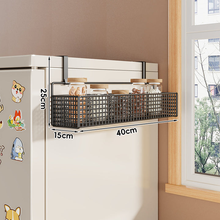 Over-Refrigerator Vertical Hanging Mesh Storage Rack with Deep Baskets and Hook Rail
