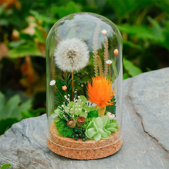 Decorative Glass Dome with Dandelion