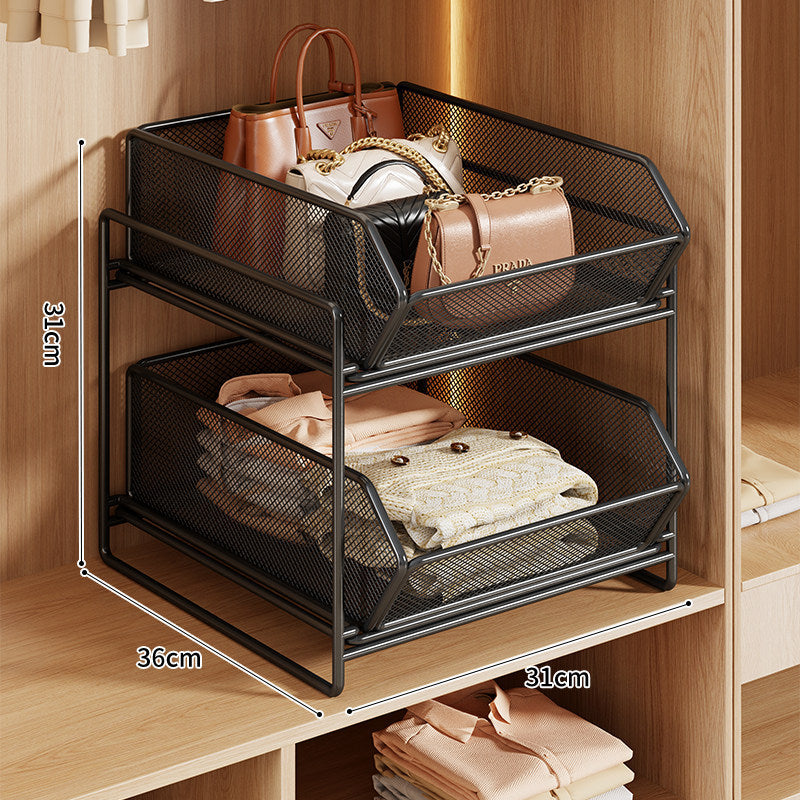 Double-Layer Metal Mesh Pull-Out Closet Organizer for Handbags and Folded Clothing
