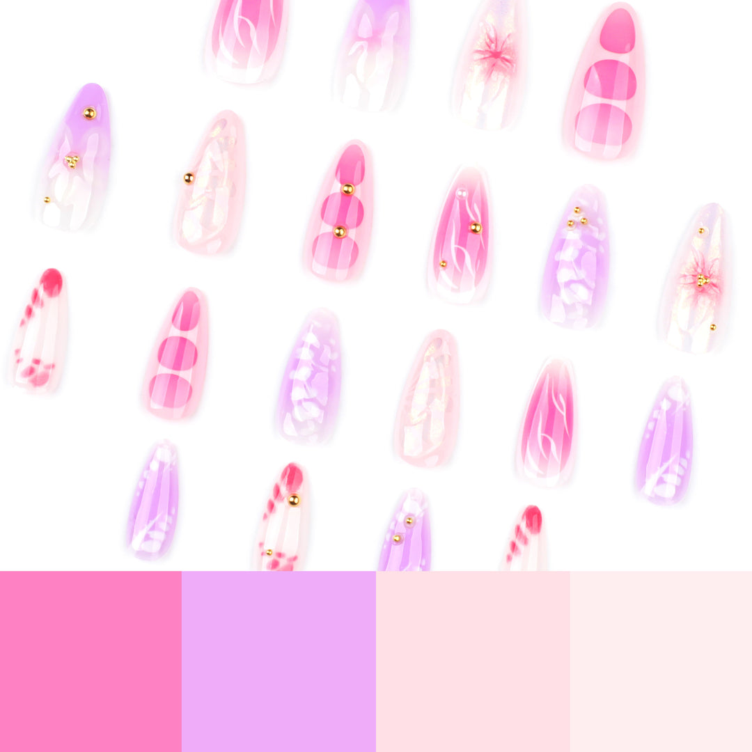 Artful Nail Extensions with Floral Patterns and Rhinestone Embellishments Kalsten