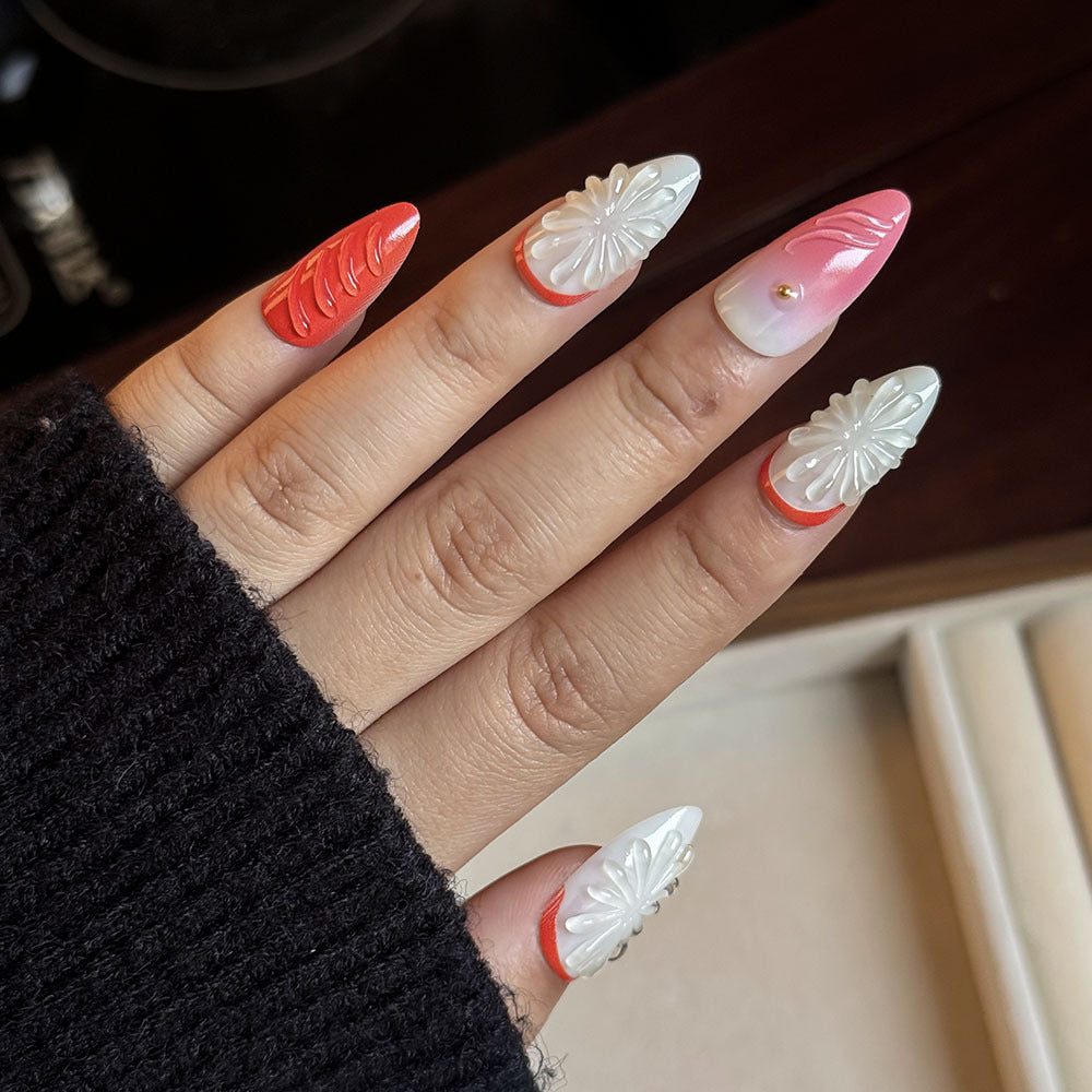 Handcrafted Floral Press-On Nail Set Kalsten