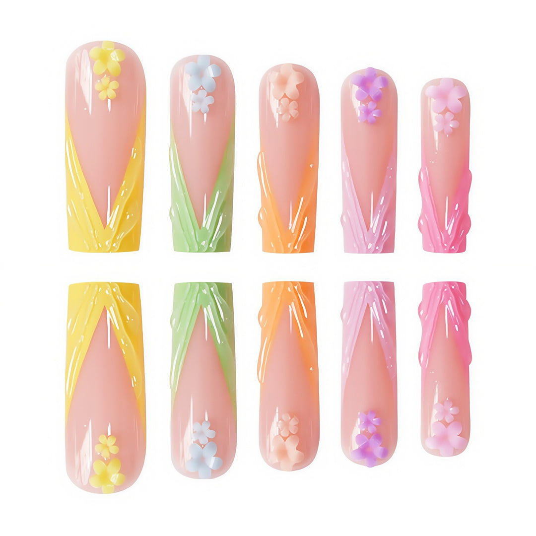 Floral Accent Long Nail Extensions Kalsten