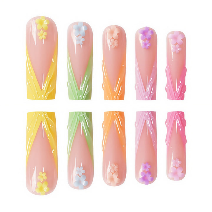 Floral Accent Long Nail Extensions Kalsten