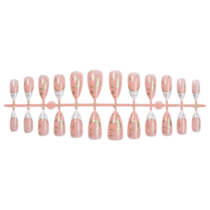 Artistic Press-On Nail Set with Geometric Moon and Star Designs kalsten