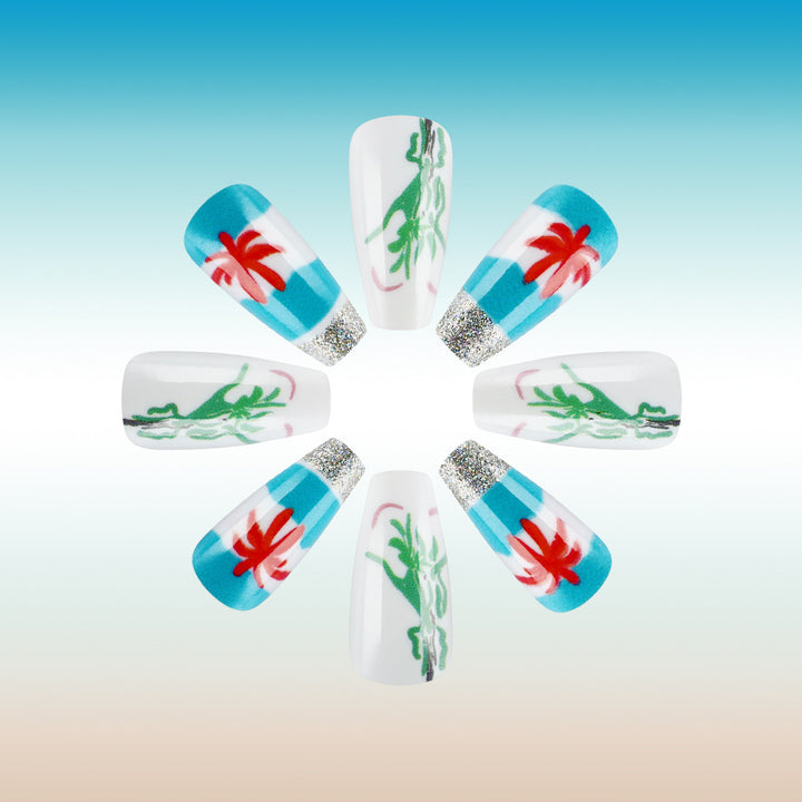 Tropical Palm Tree Press-On Nail Art Kalsten