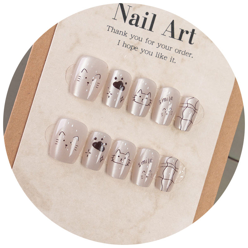 Whimsical Cat-Themed Press-On Nail Art Kalsten