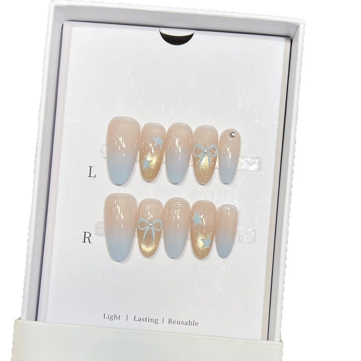 Decorative Press-On Nail Set with Glitter and Bow Accents Kalsten