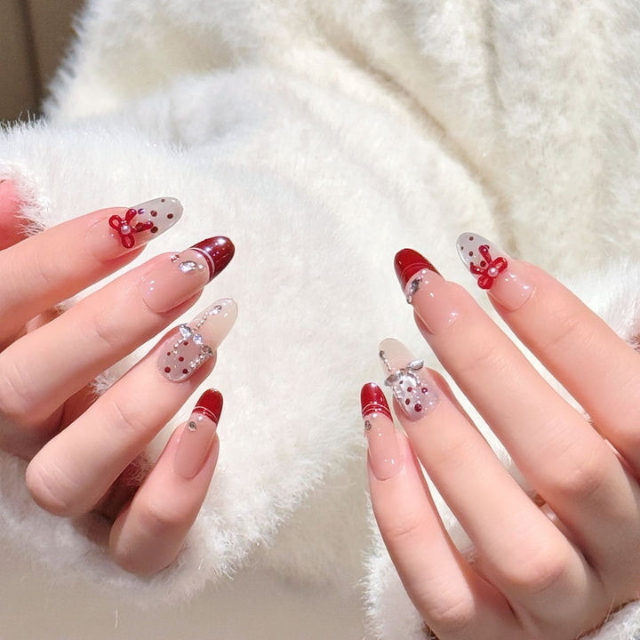 Artistic Press-On Nail Extensions with Gem Accents Kalsten
