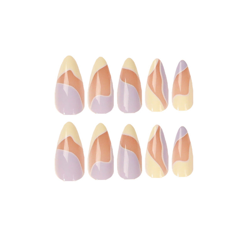 Artful Nail Extensions with Wave Design and Colorful Accents Kalsten
