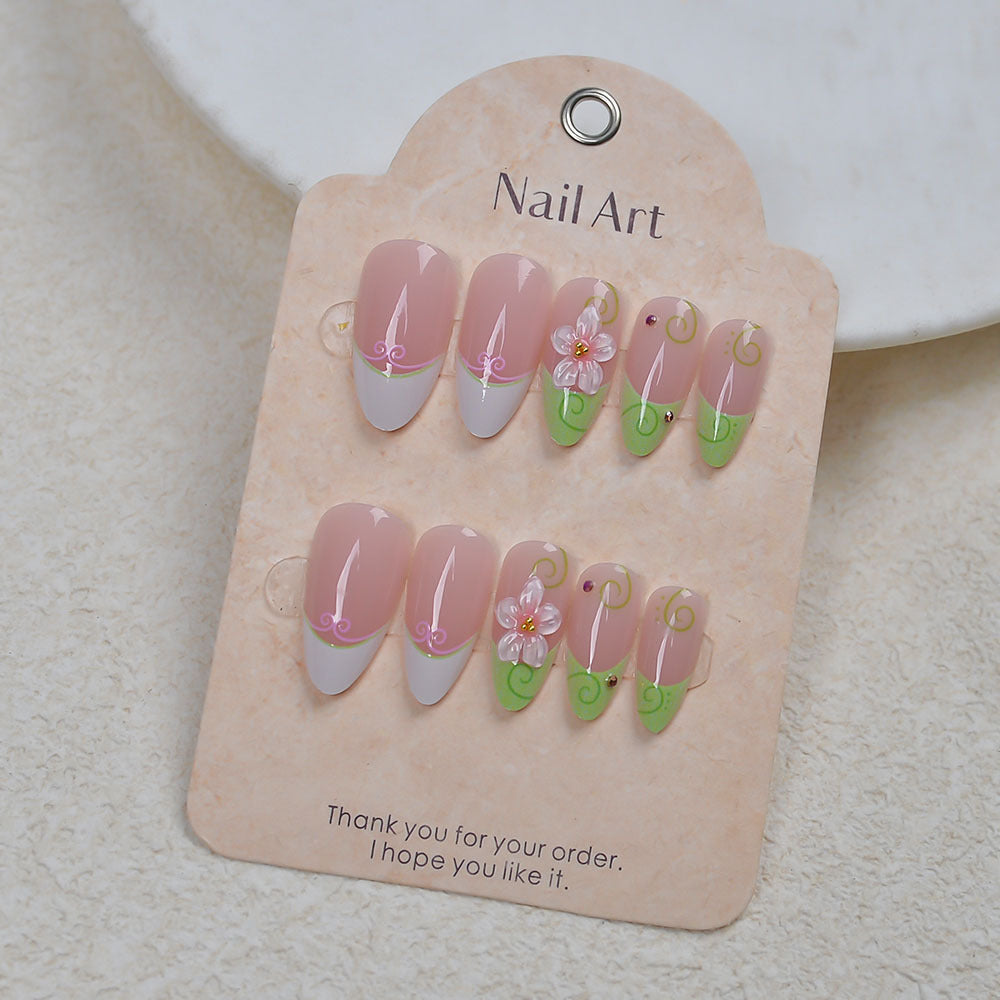 Artistic Floral-Accent Press-On Nail Set Kalsten