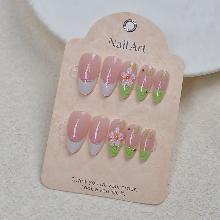 Artistic Floral-Accent Press-On Nail Set Kalsten