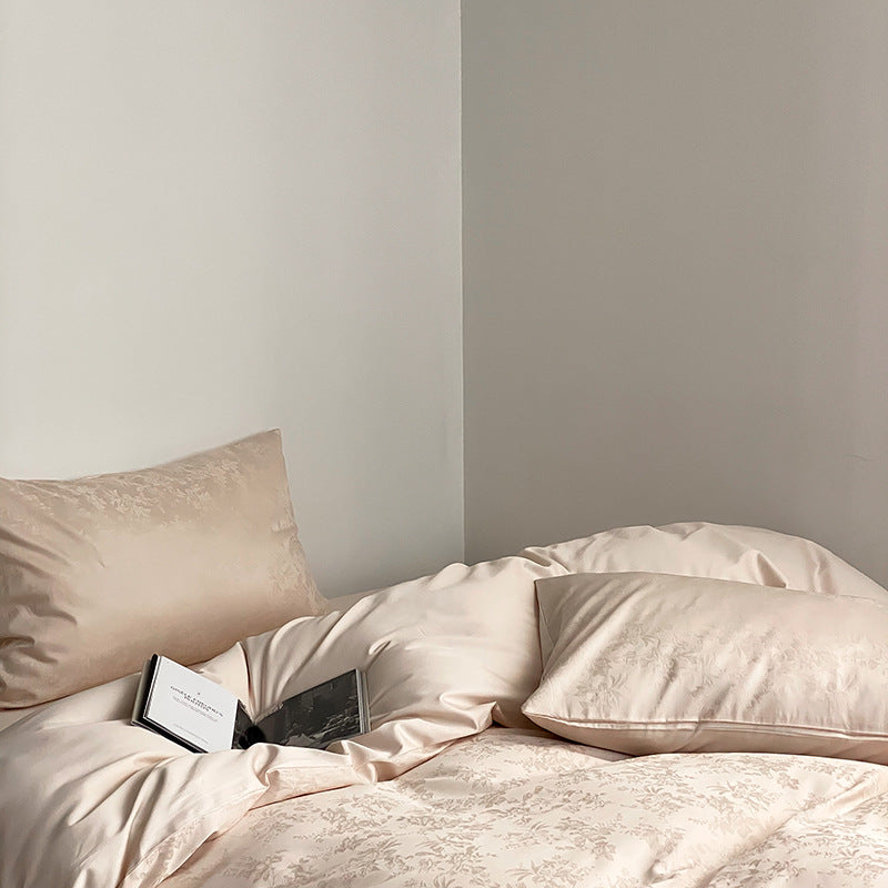 Premium Satin Bed Linen Set with Embossed Monstera Leaf Relief and Wrinkle-Free Finish