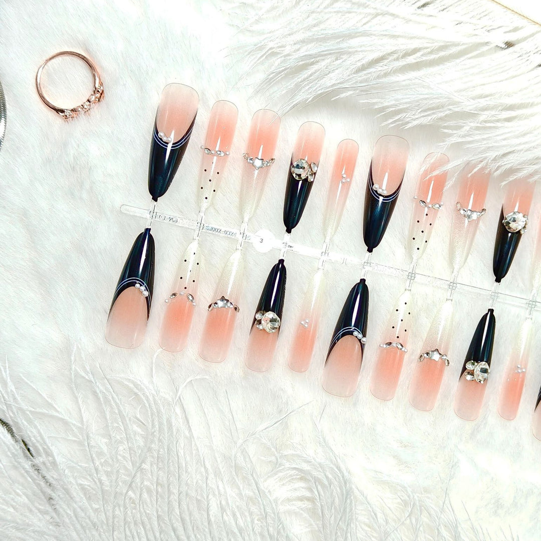 Elegant Artificial Nails with Glitter Accents and Fashionable Design Kalsten