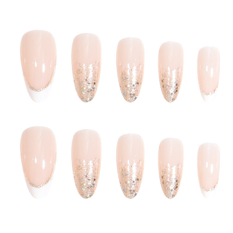 Elegant Stiletto Press-On Nail Set with Glitter and French Tip Kalsten