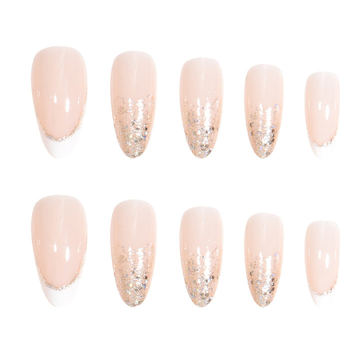 Elegant Stiletto Press-On Nail Set with Glitter and French Tip Kalsten
